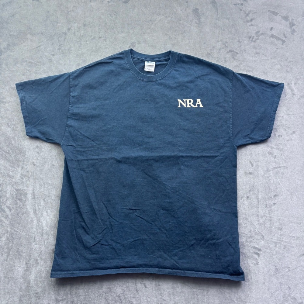 Vtg Gildan Ultra Cotton NRA Second Amendment Graphic T-Shirt Navy Blue XL